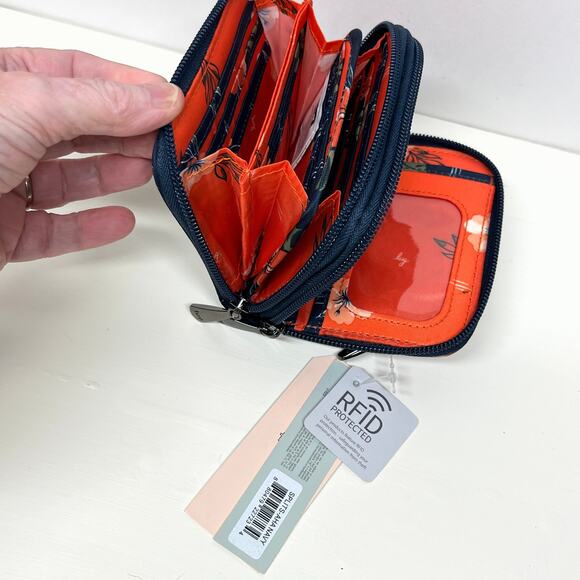 Lug Splits Compact RFID Wallet Aloha Navy Double Zip Accordion New - Picture 3 of 6